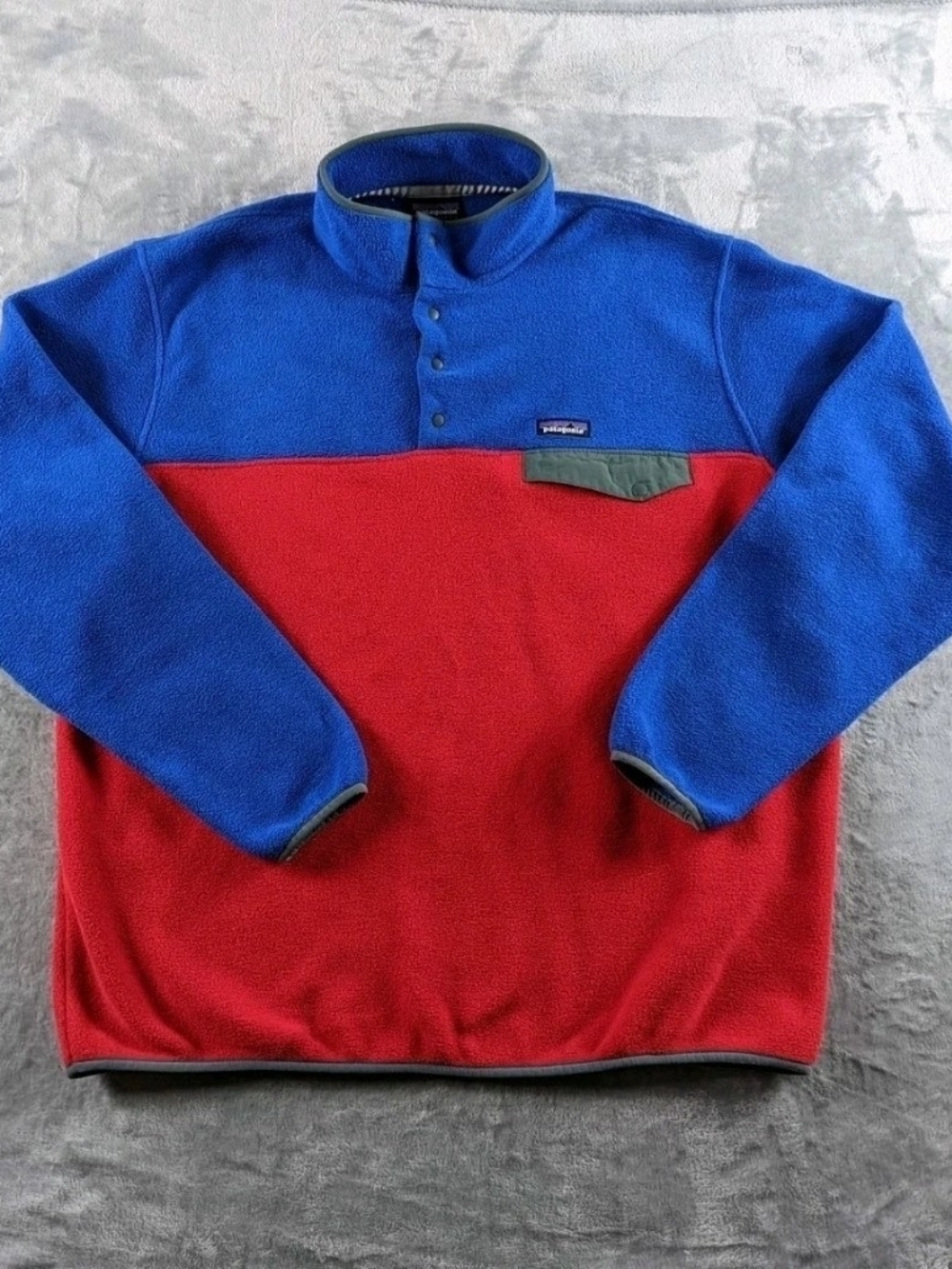 Patagonia Synchilla Sweatshirt Men 2XL Red Blue Fleece Snap Colorblock Pullover